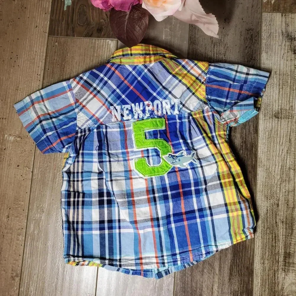 PLACE Newport 5 Shark Short Sleeve Collared Button Down Shirt Boys Size 12-18m